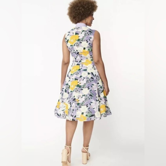 NWT Unique Vintage Purple and Yellow Floral Sleeveless Swing Dress Sz 3X - Picture 3 of 12